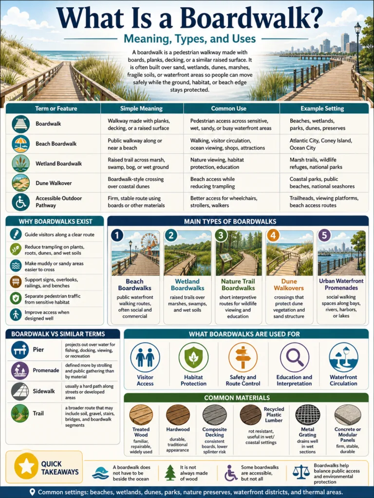 What Is a Boardwalk? Meaning, Types, and Uses
