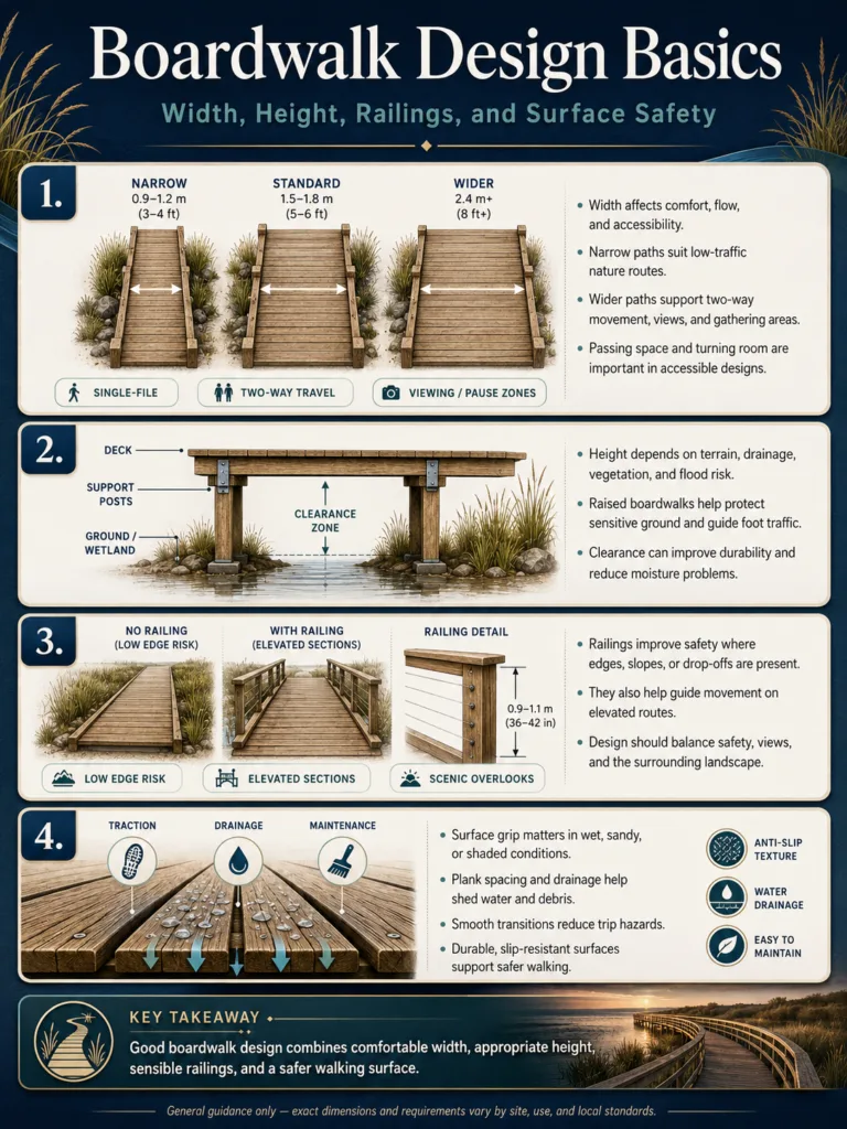 Boardwalk Design Basics: Width, Height, Railings, and Surface Safety
