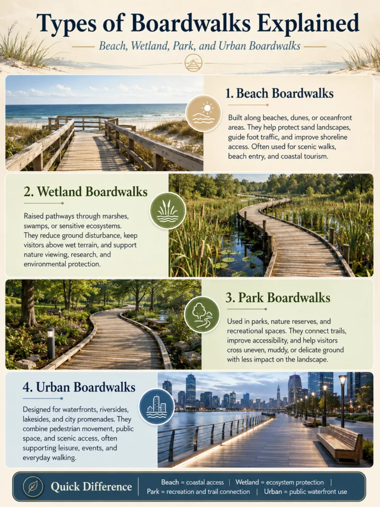 Types of Boardwalks Explained: Beach, Wetland, Park, and Urban Boardwalks