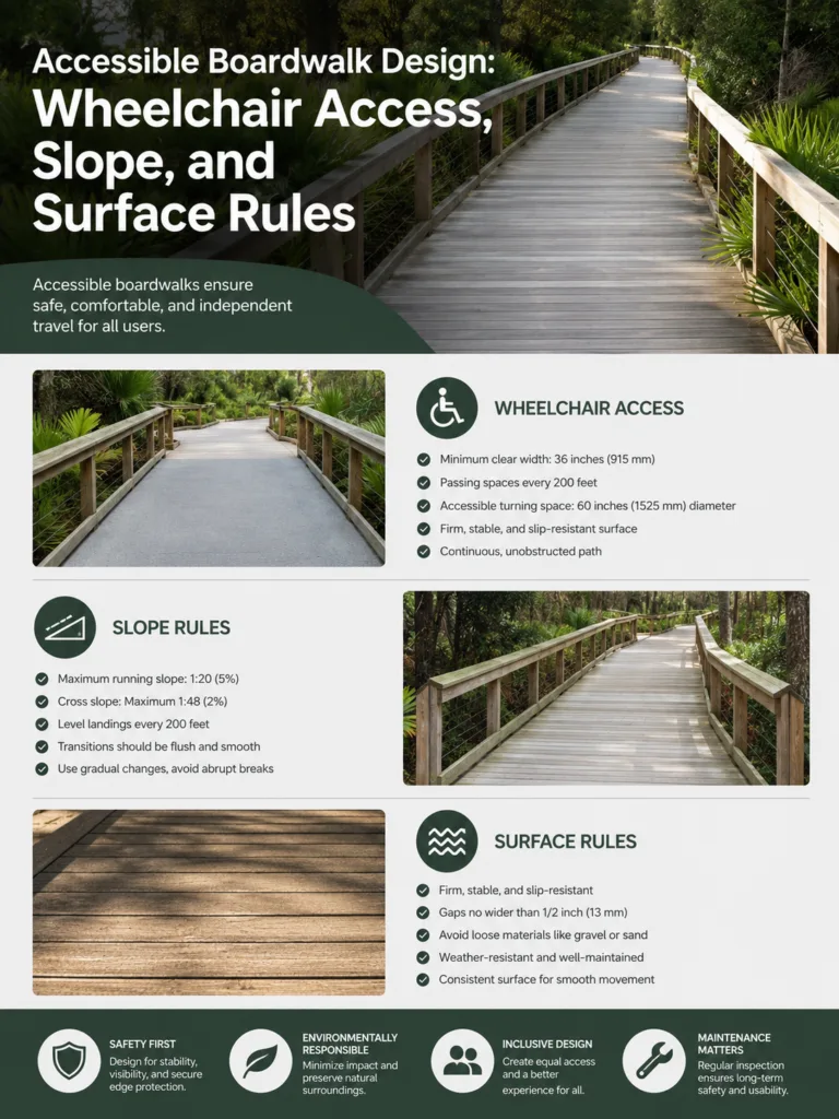 Accessible Boardwalk Design: Wheelchair Access, Slope, and Surface Rules