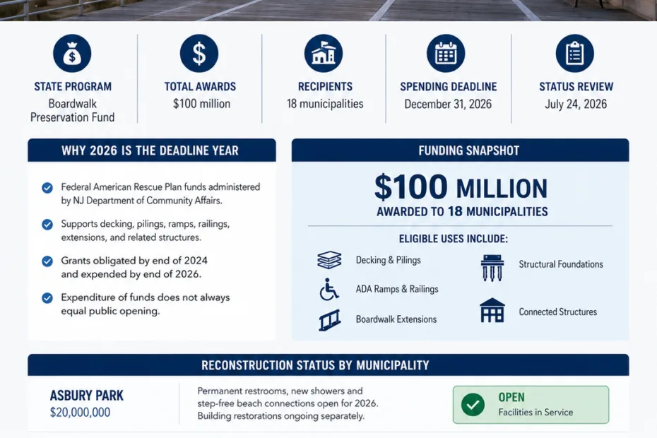 Jersey Shore boardwalk reconstruction updates in 2026 with progress photos and project details.