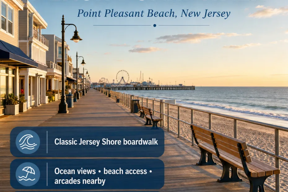 Point Pleasant Beach Boardwalk in New Jersey offers scenic views, beachfront attractions, and lively entertainment along the coast.