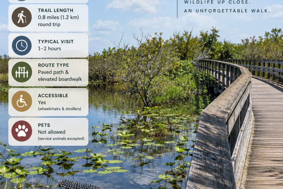 The Anhinga Trail Boardwalk offers a scenic walk through Everglades National Park with opportunities to see wildlife and lush wetlands.