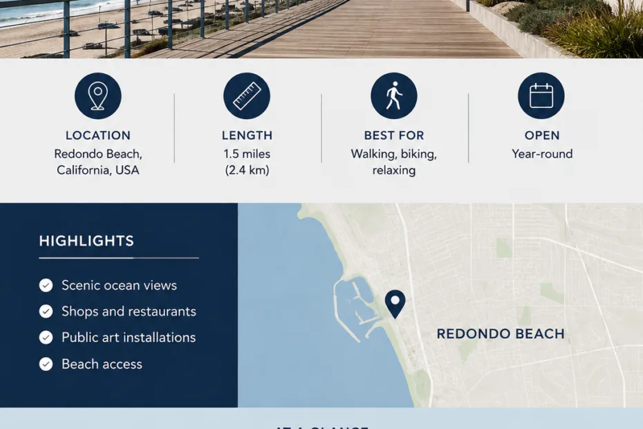 The international boardwalk in Redondo Beach, California, offers scenic ocean views, lively atmosphere, and beachfront attractions for visitors.